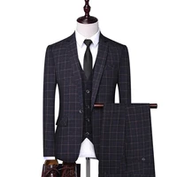 2020 new male fashion boutique plaid three piece sets groom wedding terno masculino slim fit formal suit business casual suits