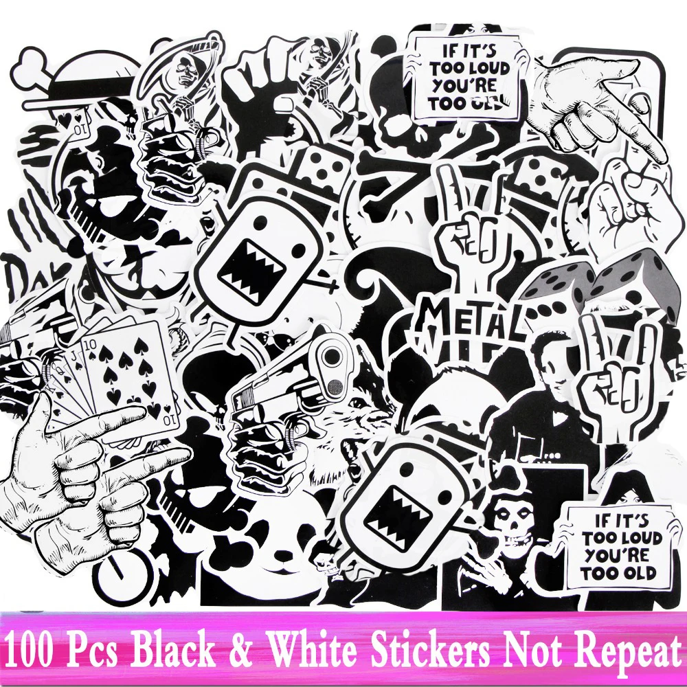 100 шт. черно белые водонепроницаемые наклейки JDM DIY игрушки с наклейками скейтборд
