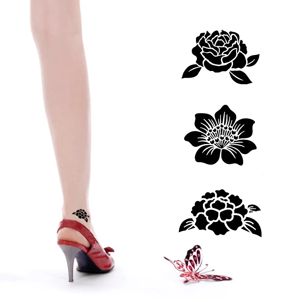 1 лист черный цветок стиль трафарет для татуировки хной боди арт Временные стикер