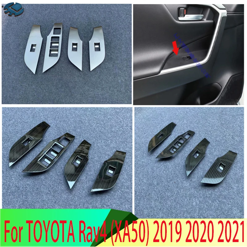 

For TOYOTA Rav4 (XA50) 2019 2020 2021 Carbon Fiber Style Door Window Armrest Cover Switch Panel Trim Molding Garnish