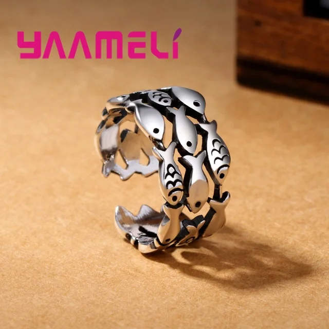 

Newest Retro Ring S925 Sterling Silver Thai Silver Jewellery for Female Male Antique Finish Plenty of Fish Fashion Jewelry