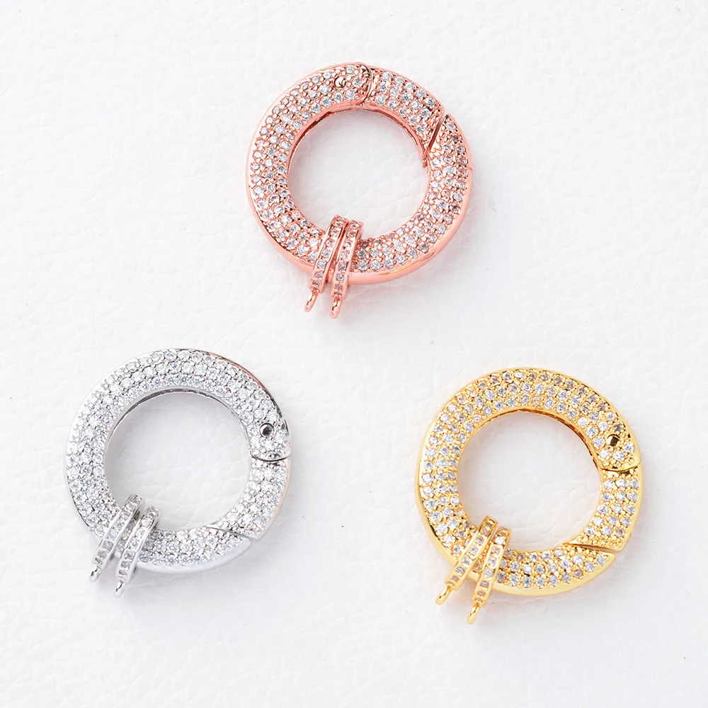 3pcs Cubic Zircon Micro pave circle clasp 25mm golden plated