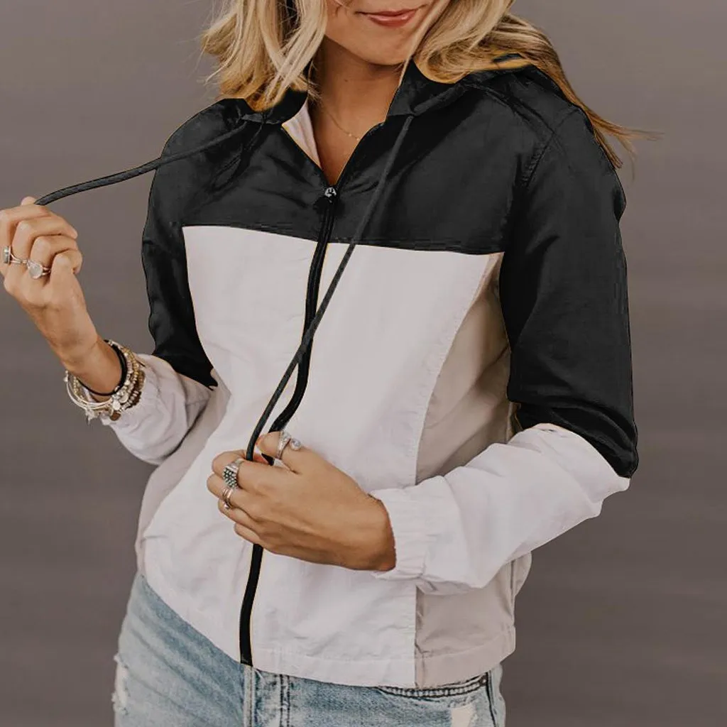 FeiTong/Женская ветровка на молнии с длинным рукавом разноцветная стеганая куртка