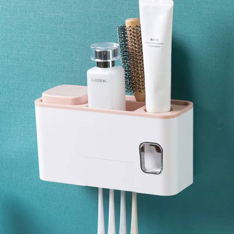 

Многофункциональный автоматический держатель для зубной пасты настенная подставка для зубных щеток, набор стаканов для щетки, полоскание, ...