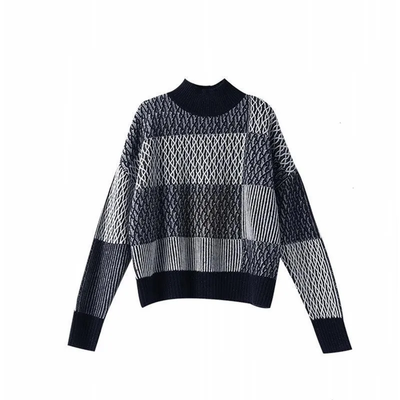 

Elegant Tide Sweater Women Casual Knitted Pullover Autumn Winter New Mock Neck Office Lady Knit Tops Female Sweaters 2021