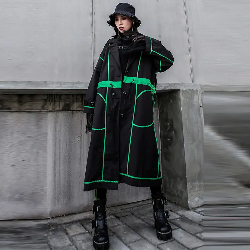 XITAO плюс размер длинный тренч для женщин Корея Мода элегантный один грудь широкий