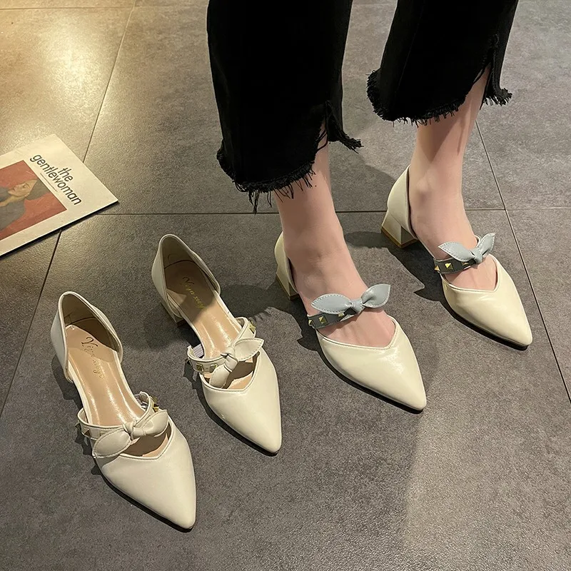 

2021 new fashion all-match pointed-toe shallow-mouthed women's shoes thick heel Mary Jane work single shoes