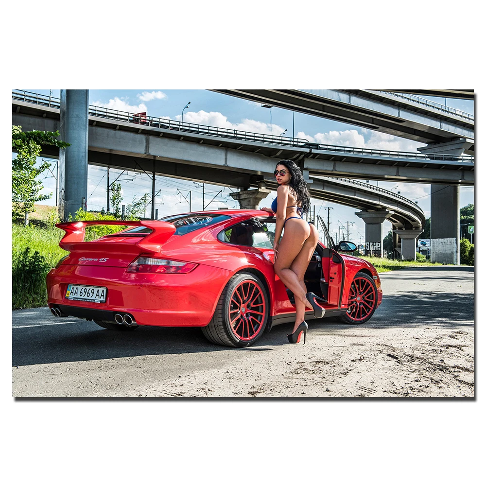 Сексуальная модель и супер автомобиль настенные художественные плакаты на