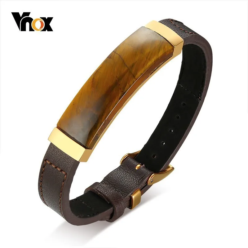 Мужской винтажный браслет Vnox с шармами тигровый глаз и ремешком из натуральной