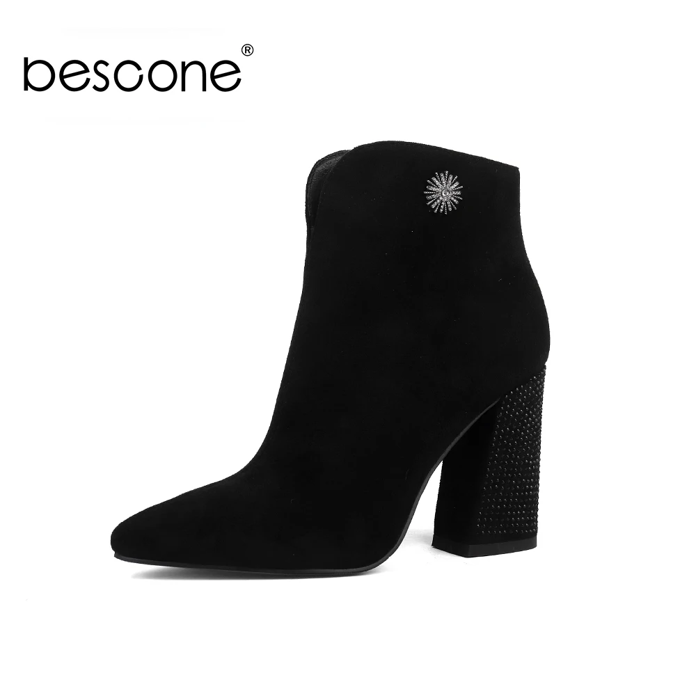 BESCONE/стильные женские сапоги до середины икры зимние замшевые ручной работы на