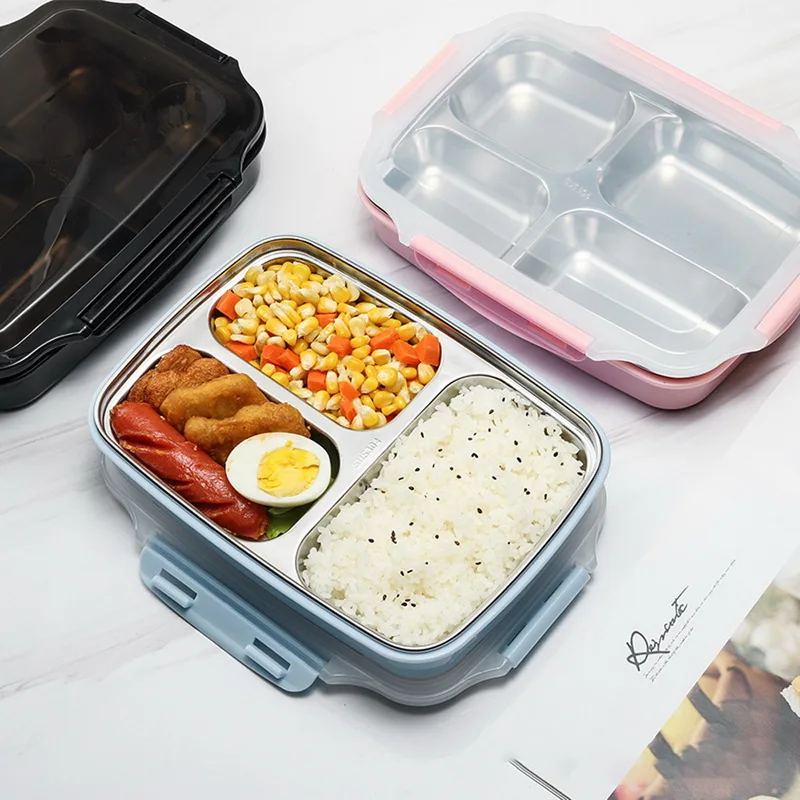 3 отсека ланч бокс Microwavable термальная Bento коробка из нержавеющей стали Портативный для пикника офиса школы еды контейнер