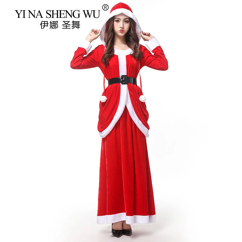 Женский Рождественский костюм с длинным рукавом для взрослых Рождественская