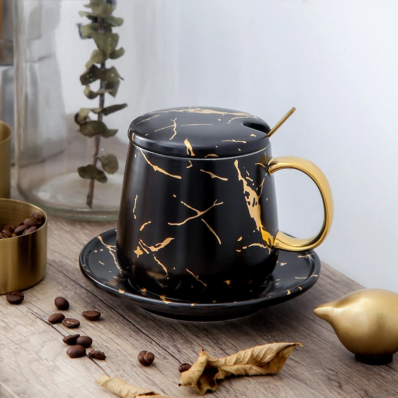 

ceramic coffee cup saucer set milk latte cup simple with lid afternoon tea mug black tea cup home ceramic water cup saucer set