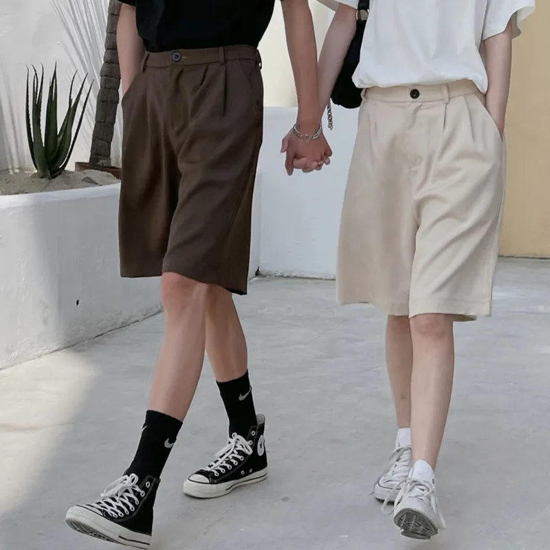 

Однотонные Костюмные шорты, мужские Модные свободные повседневные шорты в Корейском стиле, уличная одежда в стиле Харадзюку, прямые пятико...