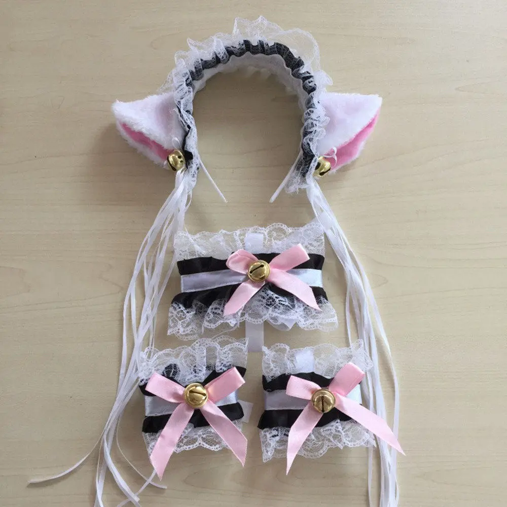 Платье горничной в стиле &quotЛолита&quot ободок с кошачьими ушками лента для волос