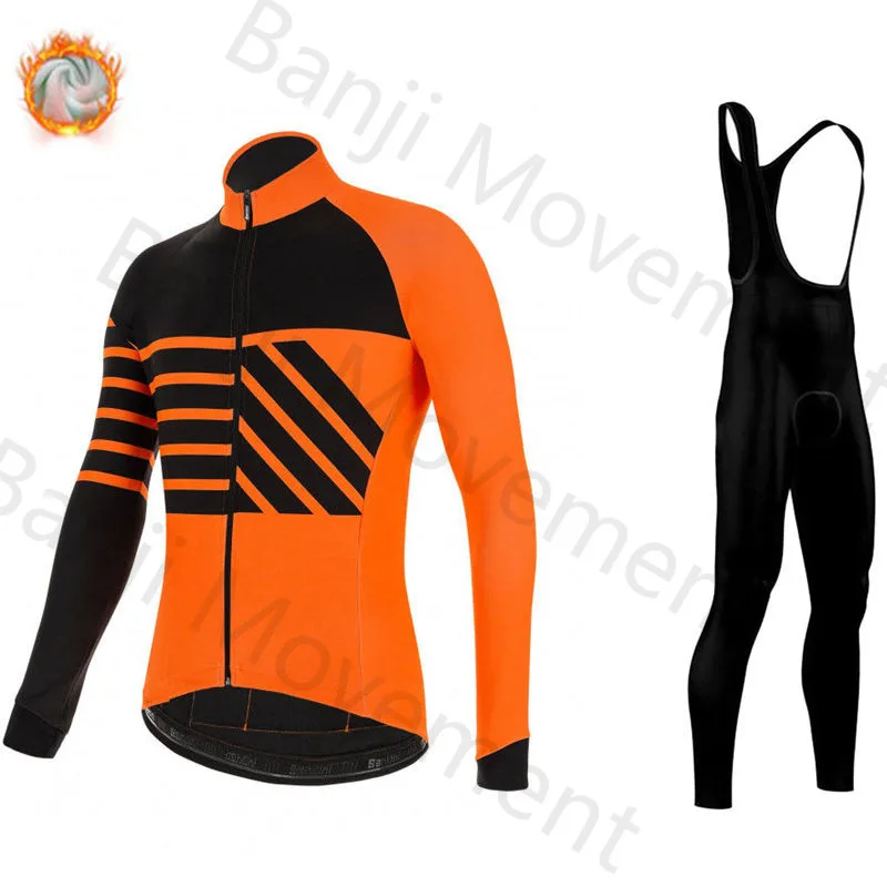 Santini Specializeding Winter Thermal Fleece Set Cycling Clothes Men's Jersey Suit Sport Riding Bike MTB Bib Pants Warm Sets - Цвет: cycling jersey set 8