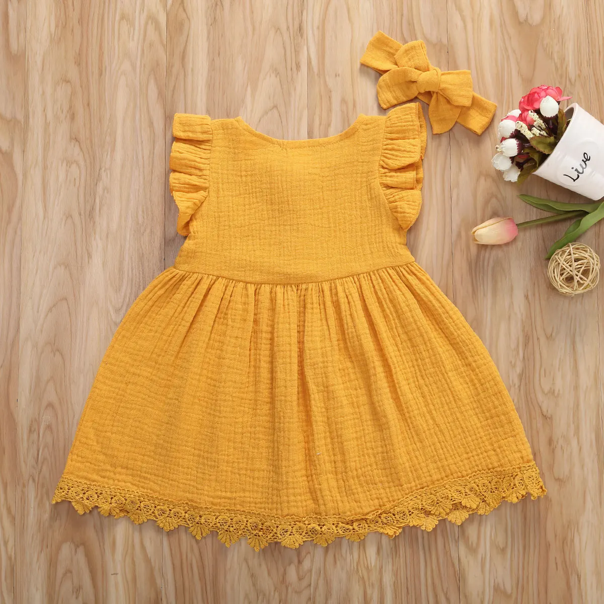 Милое летнее платье для маленьких девочек 4 цвета однотонное с оборками на