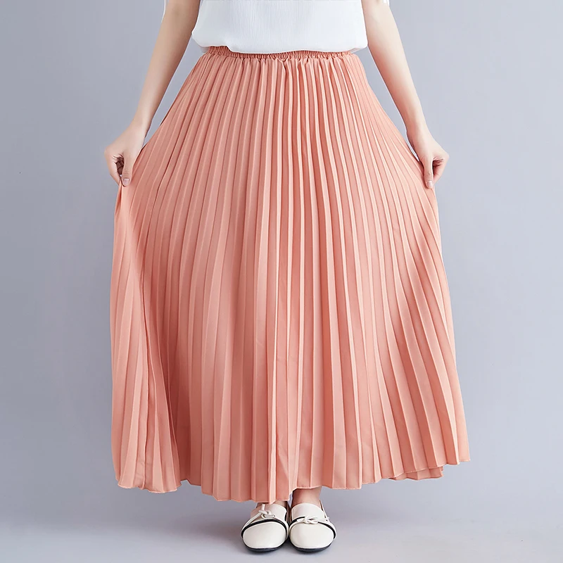 

Women Summer Chiffon Irregular A-line Pleated Long Skirt OL Lady Boho Beach Holiday Elastic High Waist Casual Skirt