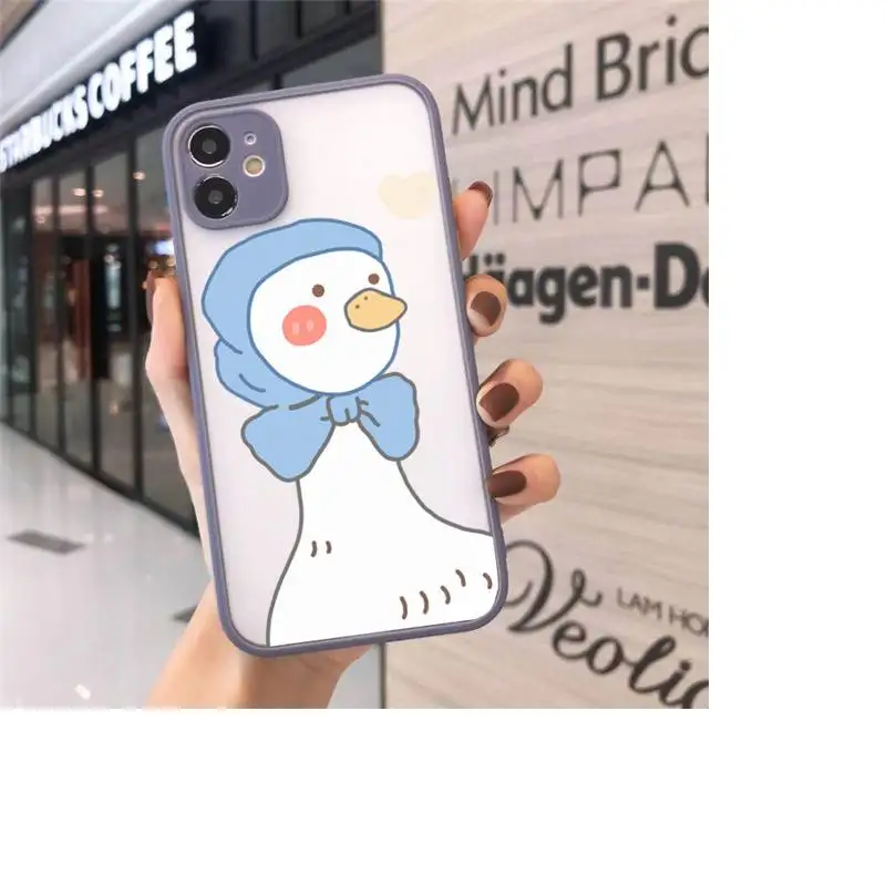 

Cartoon cute duck white creative Phone Case Matte Transparent for iPhone 7 8 11 12 s mini pro X XS XR MAX Plus cover funda