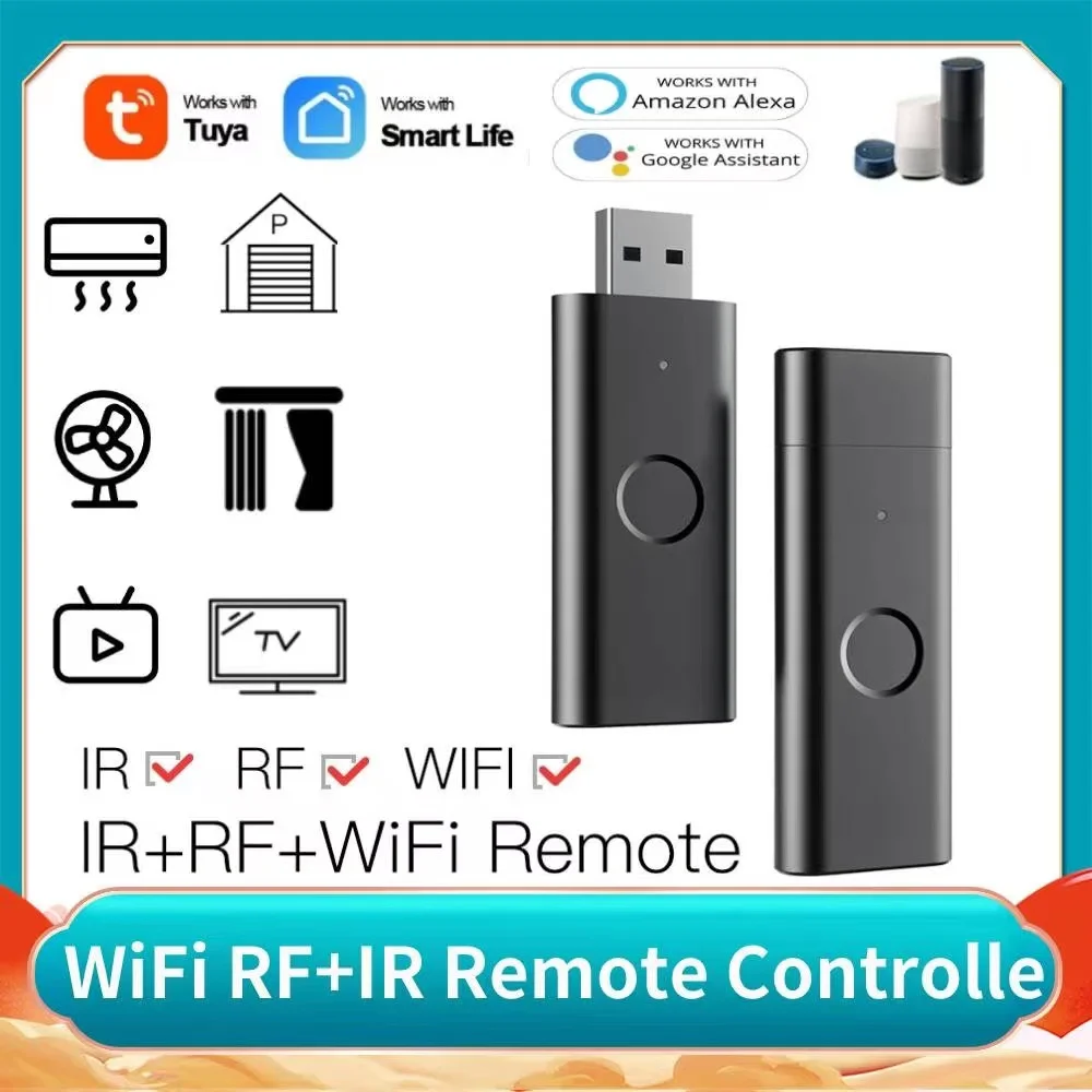 

Универсальный инфракрасный пульт дистанционного управления Tuya, Wi-Fi, RF + IR, умное управление в форме USB, поддержка Alexa, Google Home, для кондиционеро...