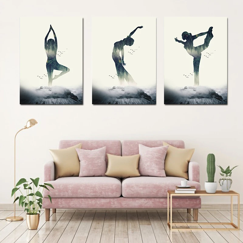 

Modern Minimalist Woman Yoga Forest Canvas Poster Wall Art Prints Geometric Painting Nordic Home Decoration Pictures