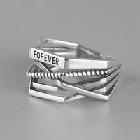 100 genuine 925 sterling silver line winding shape forever letter open rings for women fashion design lady fine jewelry gifts
