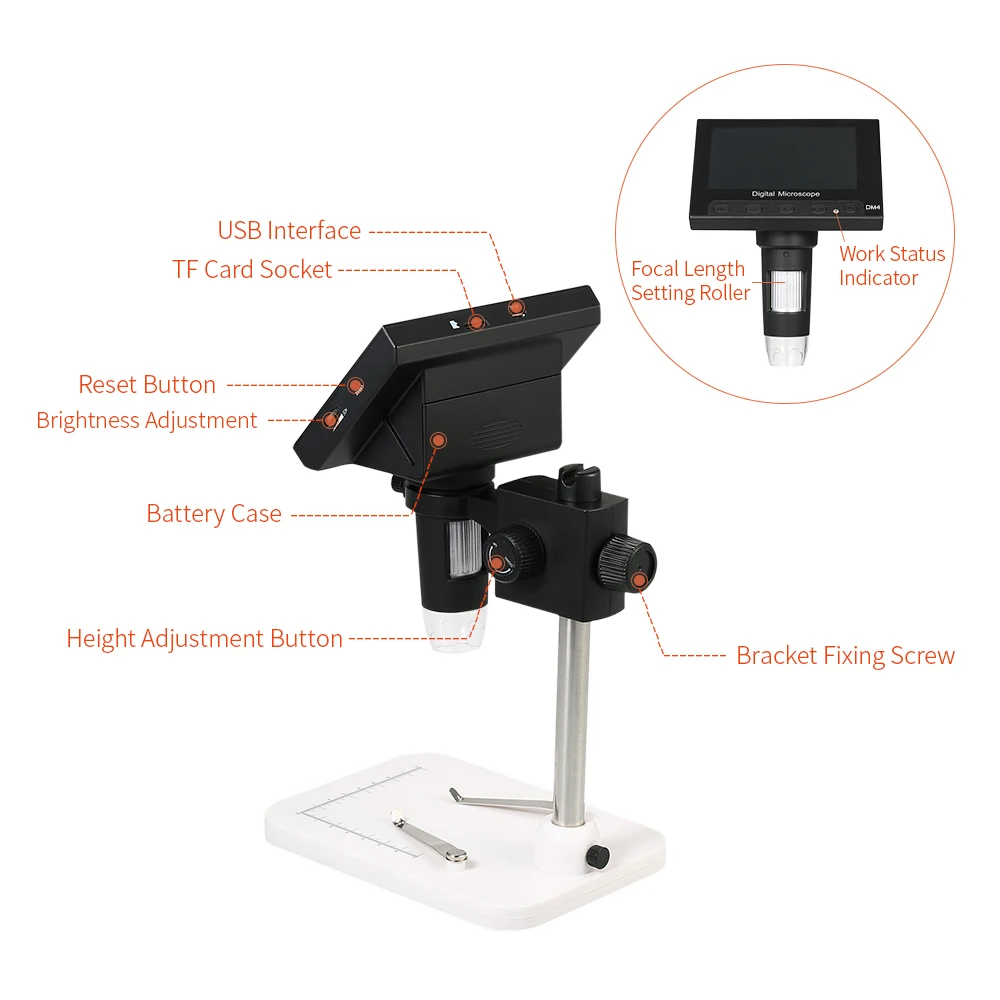 

1000X Magnification 4.3inch LCD Display Microscope 720PLED Digital Magnifier with Holder for Circuit Board Repair Soldering Tool