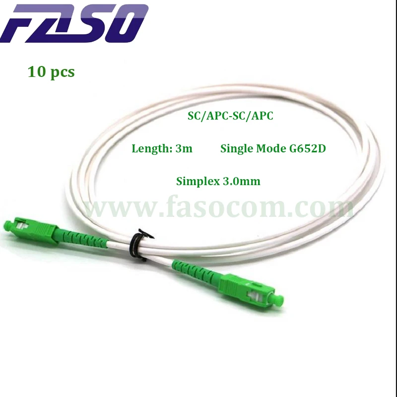 

FASO 10 Pièces Blanc 3m SC/Apc à SC/Apc Fibre Optique Cordon De Raccordement SM G652d SX Core Simplex 3.0mm Lszh Veste