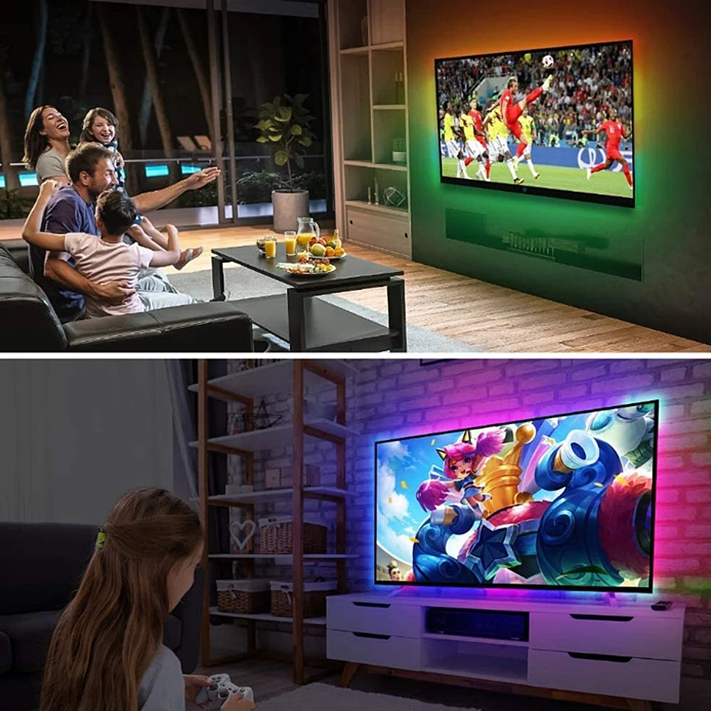 

5M 60 TV Neon Cupboard Background Led Strip Flexible Ribbon Stripe Symphony Lights Remote Control USB Charge Strip LED Light New