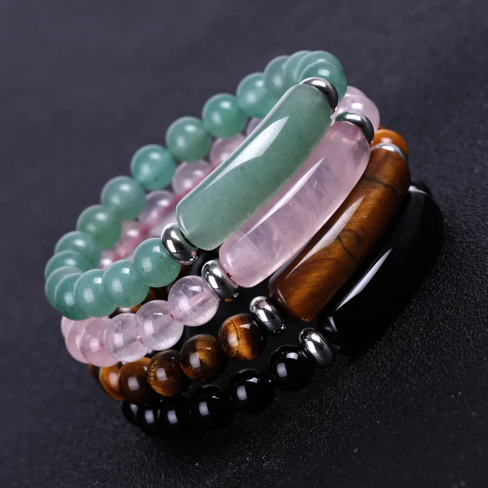 

Natural Stone Bracelet 8mmRed Agate Bead Pink Crystal Green Aventurine Fashion Crystal Bracelet Tiger's Eye Rectangular Bracelet