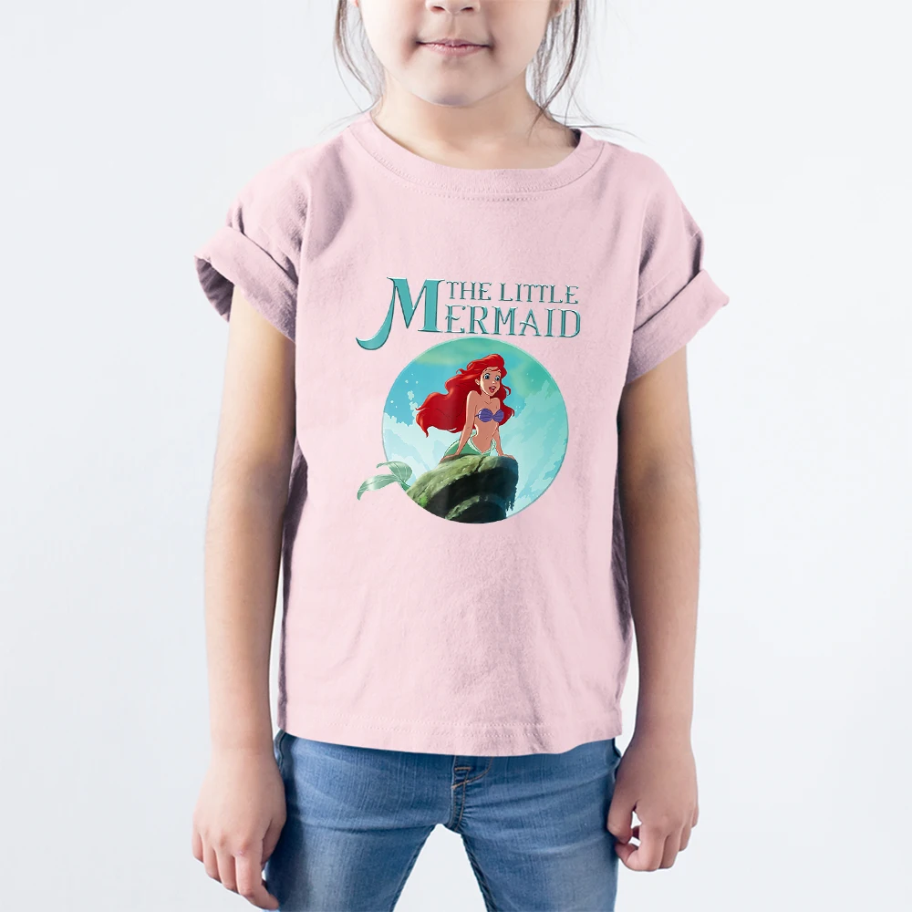 

Children Summer New T-shirts Disney Princess Series Short Sleeve Ariel The Little Mermaid Kawaii Dropship Four Seasons Loose Tee