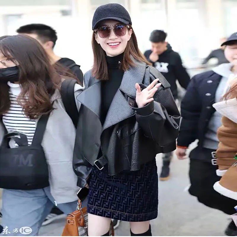 Genuine Leather jacket short oversize silhouette little sheepskin spring autumn new large shearling jacket women streetwear y2k