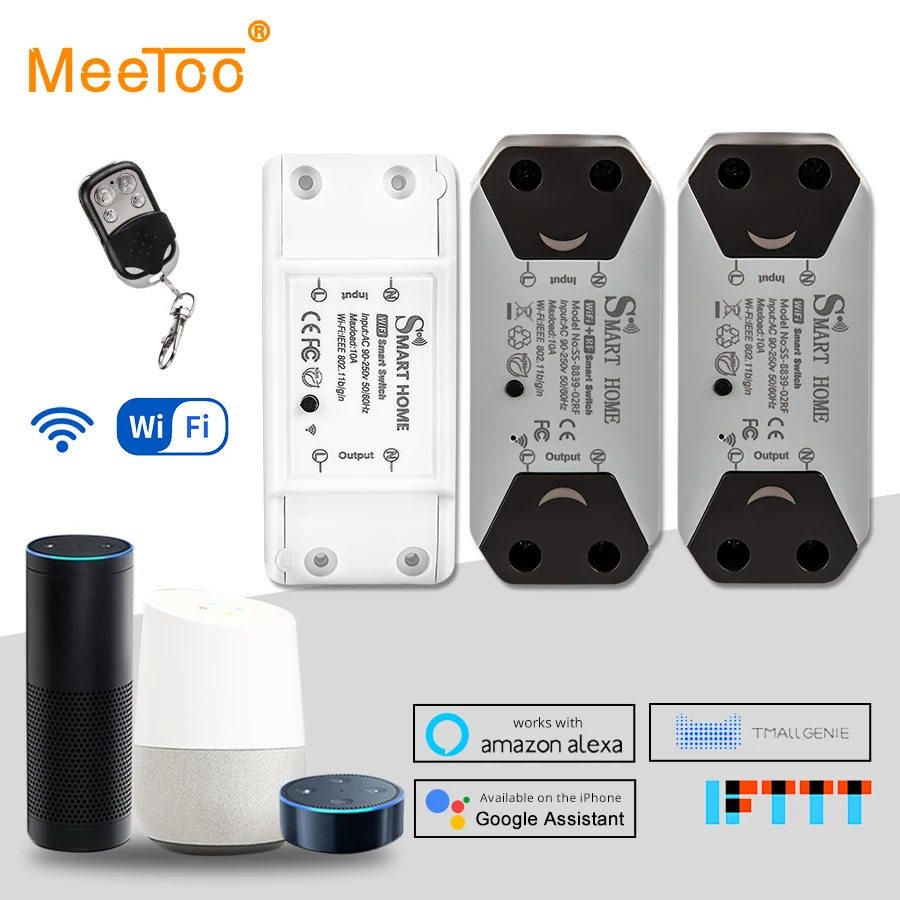 Tuya Smart Life App Голосовое управление WiFi умный выключатель светильник 10A Беспроводной