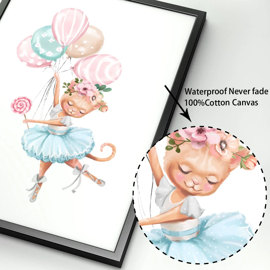 Pink Girl Bear Flamingo Rabbit Cat Balloon Wall Art Canvas Painting Nordic Posters And Prints Pictures Baby Kids Room Decor | Дом и сад