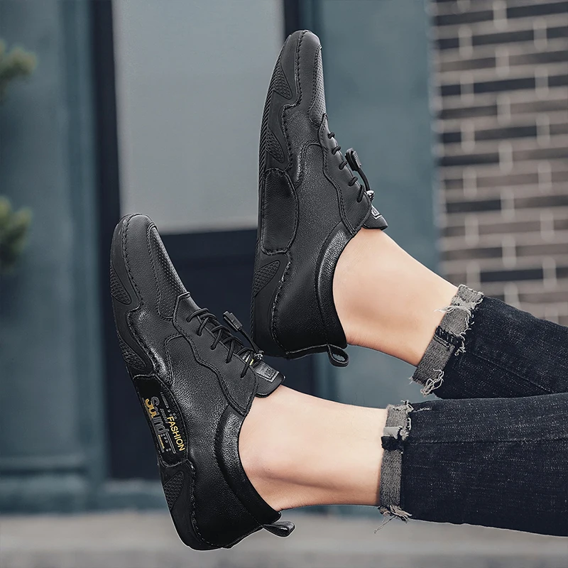 Мужская кожаная повседневная обувь Мокасины ручной работы Брендовая модная