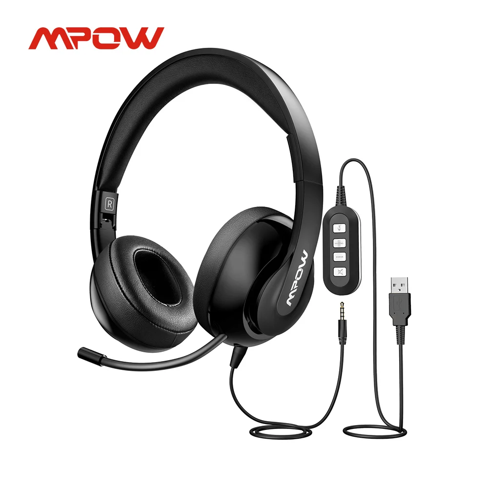 

Mpow 224 Computer Headset 3.5mm USB Wired Headphone with Retractable Noise Cancelling Mic Foldable Over-Ear Headset for Skype PC