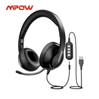 mpow 224 computer headset 3 5mm usb wired headphone with retractable noise cancelling mic foldable over ear headset for skype pc