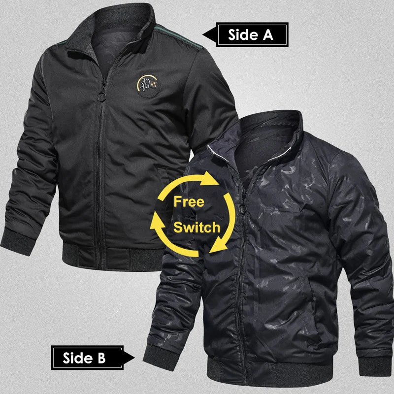 

Men's Reversible Jacket Two-sided Wear Stand-collar Casual Denim Jacket Baseball Collar Flight Jacket Military Tactics Air Force