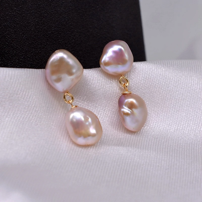 

Purple Baroque Earrings Natural Freshwater Pearls Gold Earrings Baroque Pearls Small Stud Earrings for Women