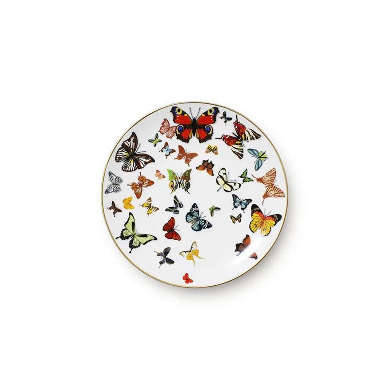 Керамическая тарелка с золотым ободком плоская для торта обеденный поднос