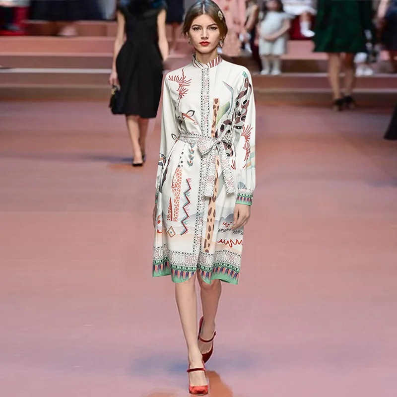 

States shows the new spring 2021 in women's clothing collar long sleeve printed with long dress female temperament