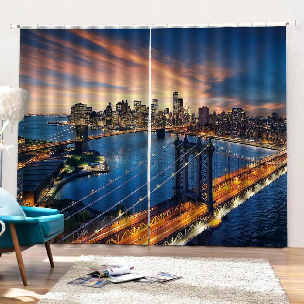 

night city curtains Customized size Luxury Blackout 3D Window Curtains For Living Room Drapes Cortinas