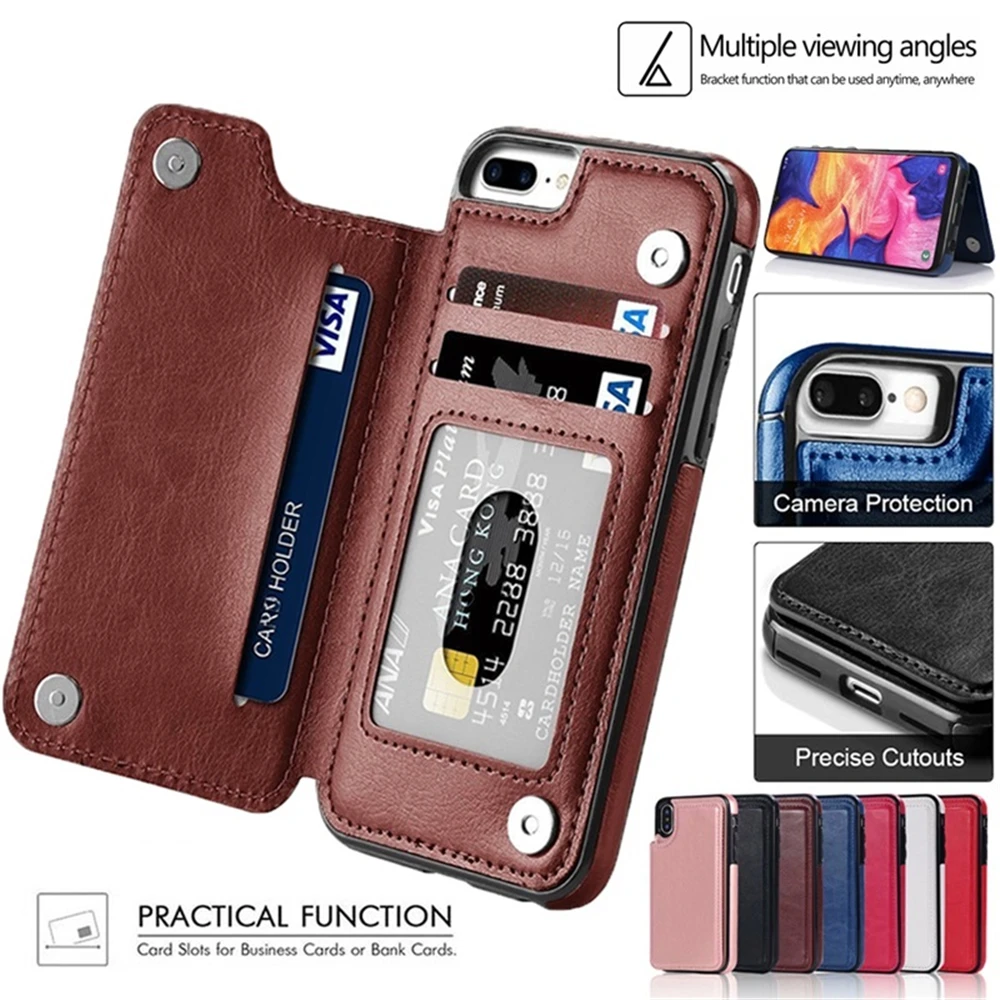 

High Grade Leather Case Card Slots For iPhone 12 Pro Max 11 Pro Max SE 2020 X XS Max XR 8 For Samsung A12 A32 A52 A73 S21 Ultra