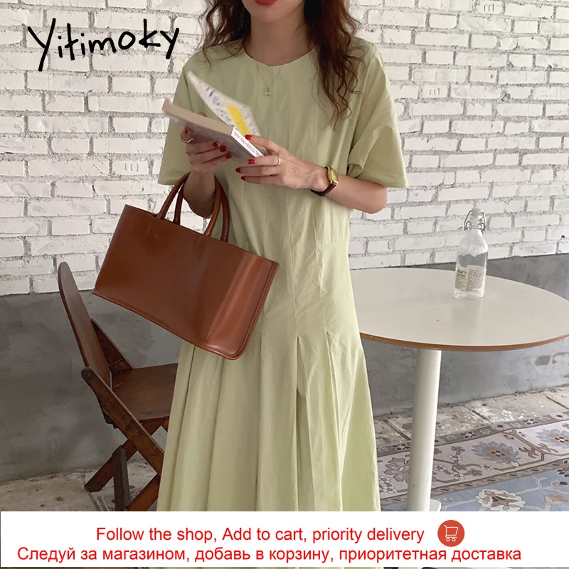 

Yitimoky Vintage Woman Dresses Patchwork Draped Ruffle 2021 Summer Fashion Korean New Simple Loose Waist Office Out wear Dress