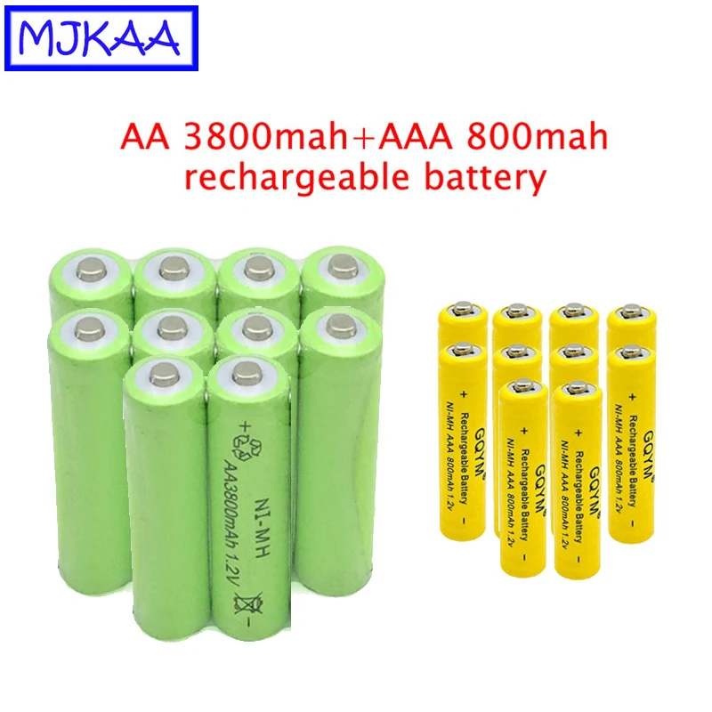 MJKAA 10 шт AA 3800mAh 1 2 V Ni MH аккумуляторная батарея + AAA 800mAh MIMH перезаряжаемые