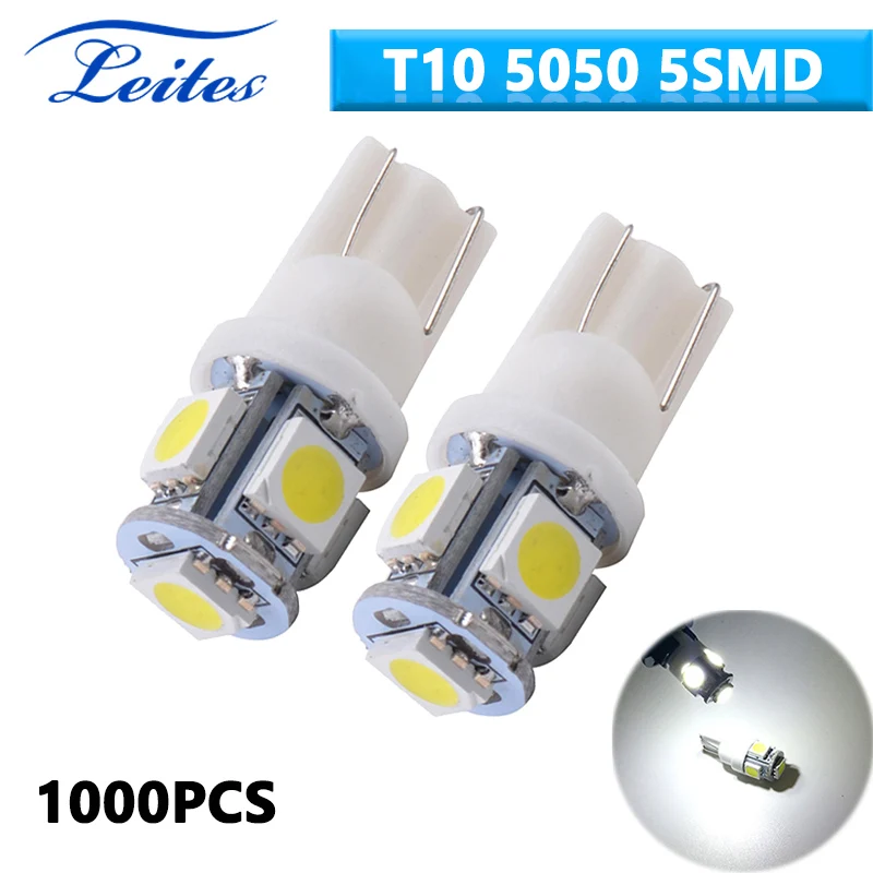 

1000PCS Wholesale T10 5SMD 5050 Led Car Lights 6500K Auto Wedge Lamp Bulbs Super Bright DC 12V No error Canbus Claerance Side