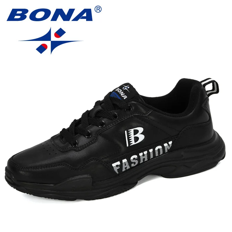 Black BONA/ г. Новые дизайнерские кроссовки мужская повседневная обувь на шнуровке стильная разноцветная дышащая Мужская теннисная обувь на платформе для взрослых - Цвет: Black