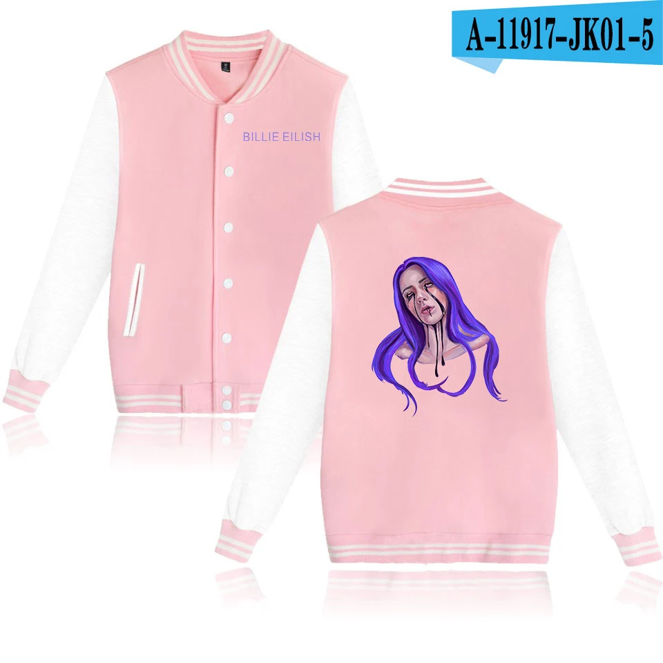 As picture Billie Eilish, бейсбольная куртка, женская, мужская, модная, повседневная, Харадзюку, хип-хоп, уличная, с принтом, бейсбольная куртка, синяя+ серая, куртки, топы - Цвет: As picture