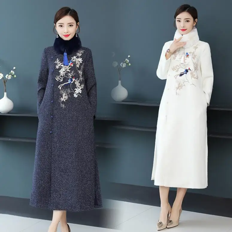 Китайское улучшенное Женское зимнее шерстяное пальто cheongsam новое винтажное