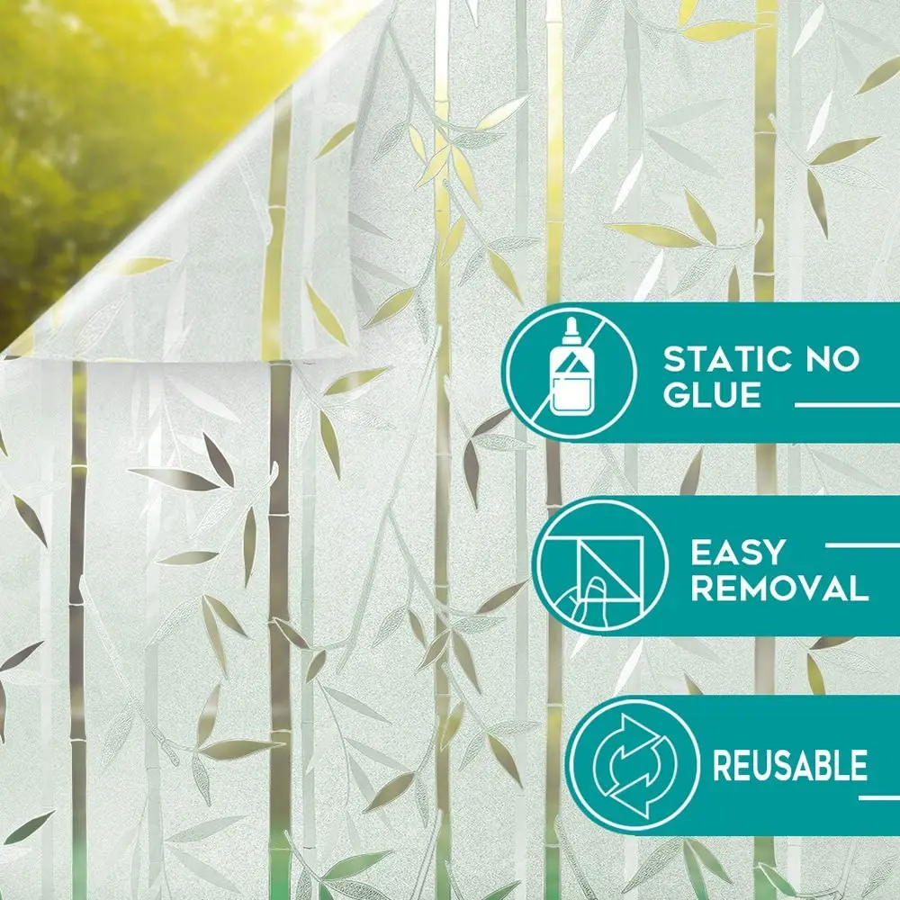

Static Window Film for Glass Privacy Sticker Frosted Glass Self Adhesive Film Decorative 3D Bamboo Pattern for Home Kitchen